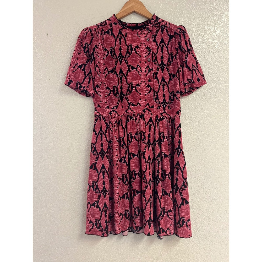 Ba&sh Pink Snakeskin Print Mini Dress Short Sleeve Button Front Size M
